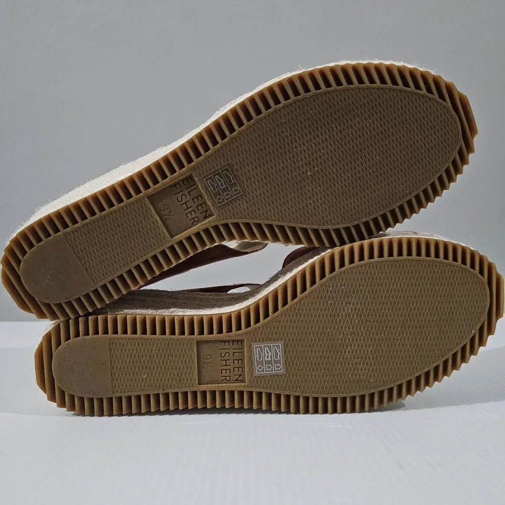 Eileen Fisher Weslia Espadrille Wedge Sandal Womens 9.5 Burnt Orange Leather